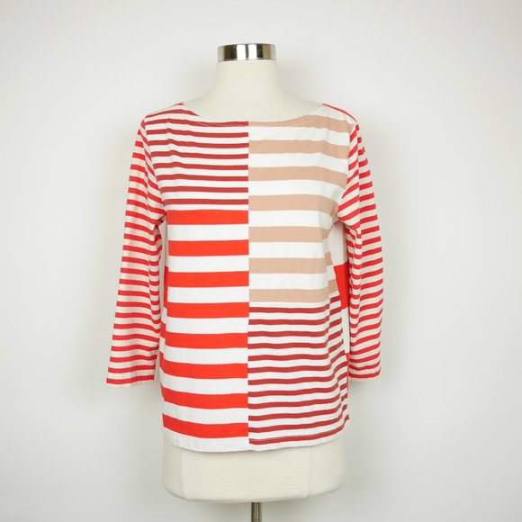 J.CREW Women's S - Beige & red striped 3/4 sleeve blouse stretch loose fit top - Picture 1 of 9